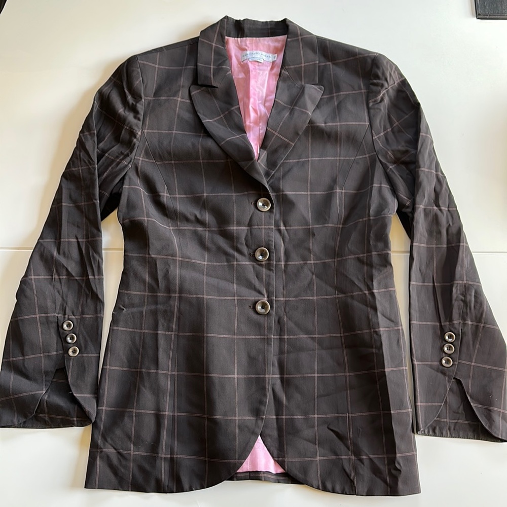 LIKE NEW - brown and pink window pane blazer - Picture 4 of 6